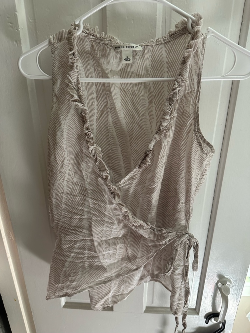 Banana Republic Taupe Striped Wrap Camisole with Ruffle Trim
